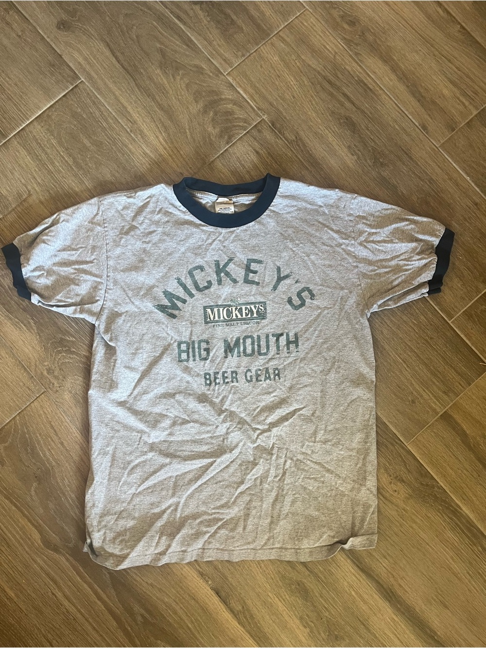 Gray Ringer Tee with Navy Trim - Big Mouth Beer Gear